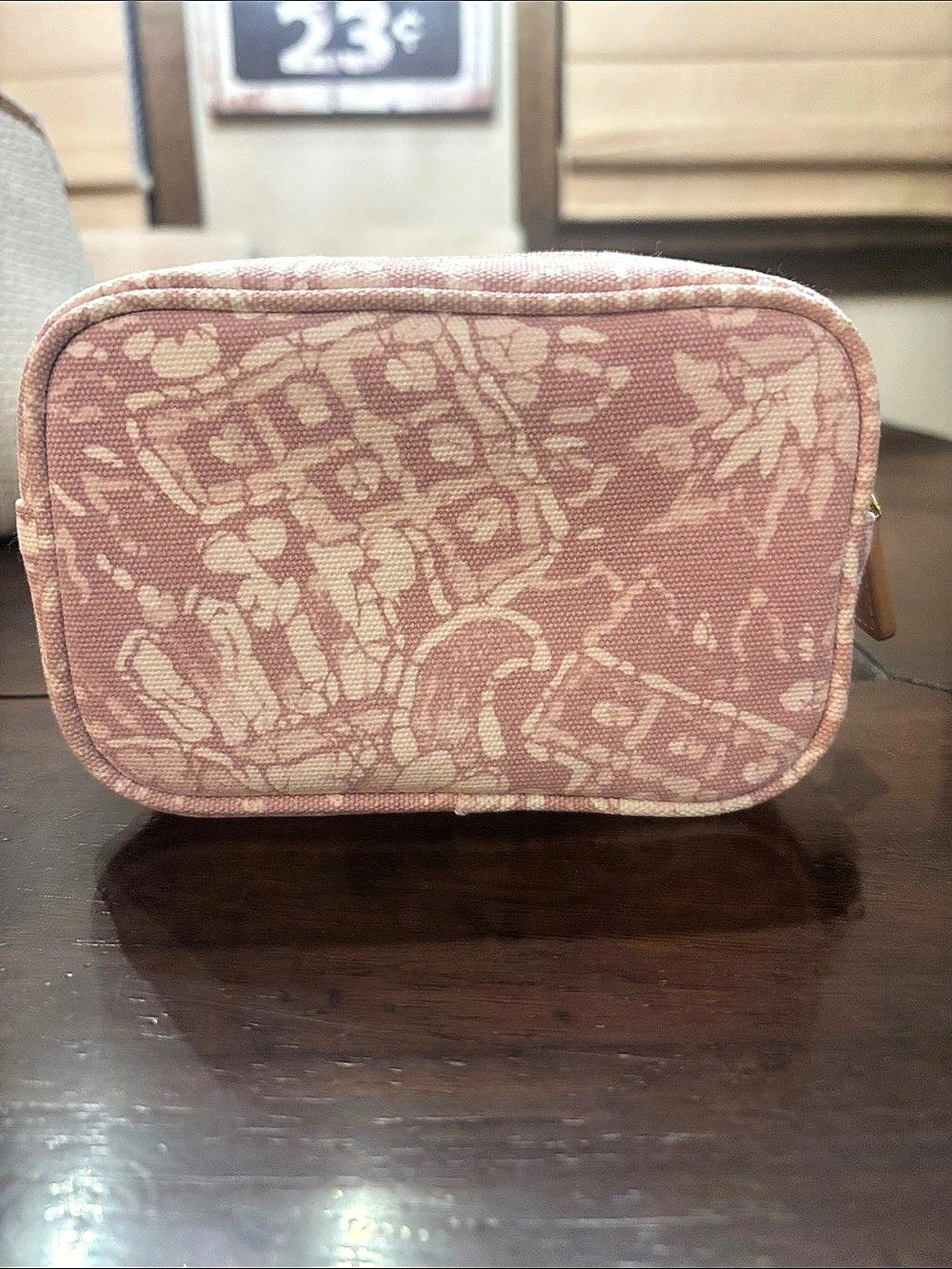 NWOT AERIN Small Batik Beauty Bag Pink Ikat Canvas Cosmetic Pouch